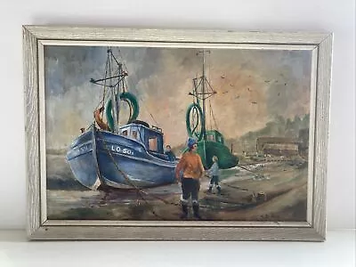 Charming Vintage Oil Painting Harbour Scene Signed Framed  • £50