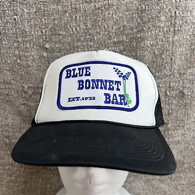 Vintage Blue Bonnet Bar Trucker Dad Mesh Hat Cap White Black Adjustable • $24.95