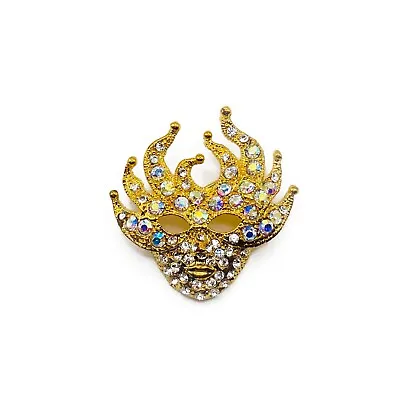 Gold Plated CZ Masquerade Mask Face Brooch Costume Fashion Jewellery Accessories • £4.50