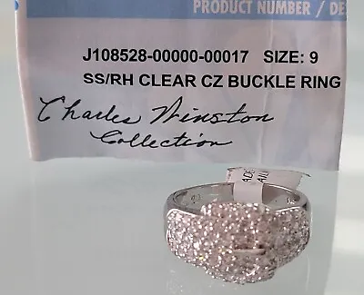 $47.50 • Buy Charles Winston Pave Setting Clear CZ  Sterling Silver Buckle Ring Size9 NWT