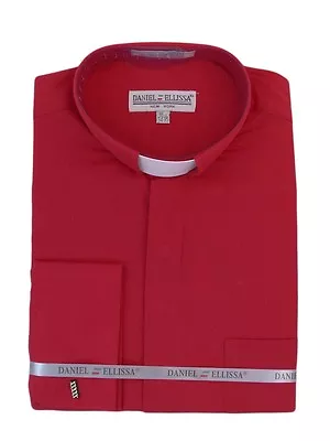 Men's Clergy Tab Collar Long Sleeve Dress Shirt RED Frenchcuff Pastor Preacher • $34.99