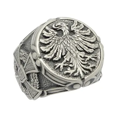 German Eagle Sterling Silver 925 Biker Cross Men's Ring US Sizes • $136.50