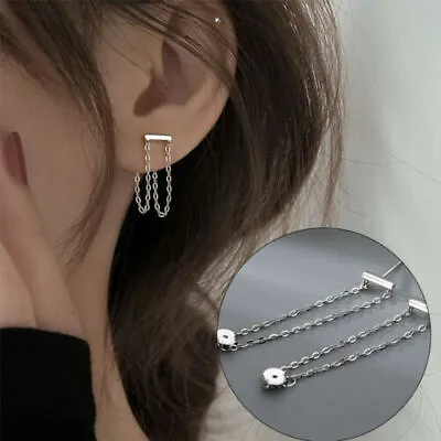 £3.18 • Buy Tassel Stud   Jewelry Silver Earrings Double Chain Fashion Trendy New Arrival