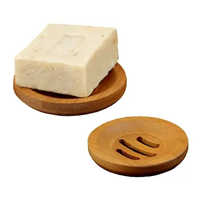 2Pcs Natural Wooden Bamboo Soap Dish Round Storage Holder For Home Bath • £6.42