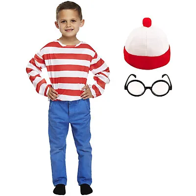 Kids Wheres Wally World Book Day Fancy Dress Boys Costume Outfit Top Hat Glasses • £12.95
