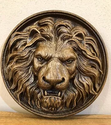 3D Wood Carving Lion Head Round Rosette Oak  Home Decor Made Of Wood • $62