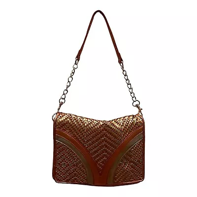 Melie Bianco Handbag Woven Vegan Leather Metallic Orange Silver & Gold • $26.98