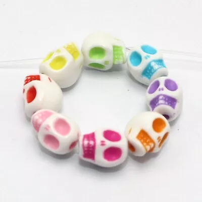 100 White With Mixed Color Acrylic Halloween Gothic Skull Beads 10mm Steam Punk • $3.22