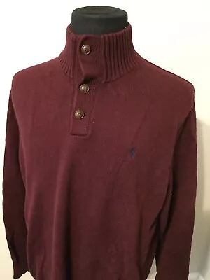 POLO RALPH LAUREN MENS 3 BUTTON MOCK NECK SWEATER - Maroon XL NWOT • $59.99