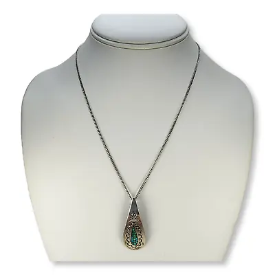 Vintage Southwestern Native American Turquoise Chip Inlay Pendant Necklace • $72