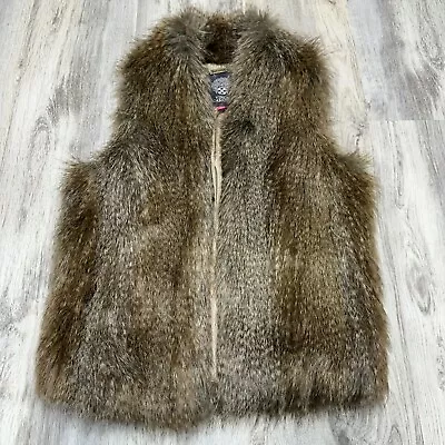 Women's Vince Camuto Brown Open Front Faux Fur Vest Lined Sz S • $26.77