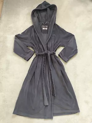 Ted Baker Long Dressing Gown Robe Size 12-14 Grey Velour Hooded Womens Snuggly • £34.99