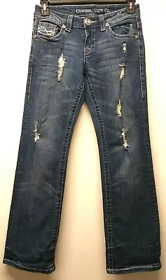 Cowgirl Tuff Distressed Bootcut Jeans Size 27 Blue Inseam 31  Stretch  • $24.95