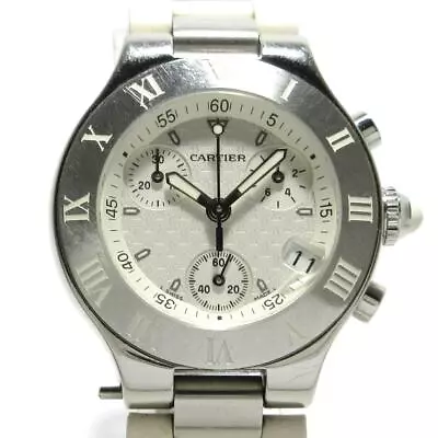 Auth Cartier Must 21 Chronoscaph SM W10197U2 White 719575MX Silver Wrist Watch • $1026