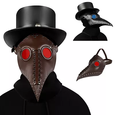 Plague Doctor Mask Bird Long Nose Beak PU Leather Steampunk Halloween Costume • $26.59