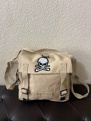 ARMY HAVERSACK Tough Vintage Canvas Shoulder Bag With Skull & Bone Patch- NEW • $24.99