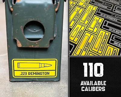 Ammo Can Bullet Decal Label Stickers - UV Stable 2-Color Vinyl - 110 Calibers • $1.50