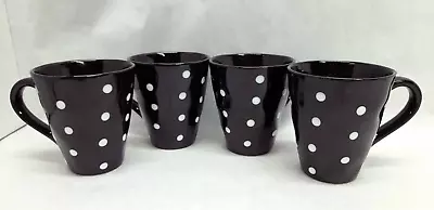 Lot Of 4 Maxwell & Williams Sprinkle Black W/ White Polka Dots Coffee Mugs / Cup • $21.22