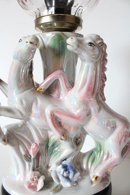 £55.58 • Buy Porcelain Horses Bedside Table Lamp With Rainbow Gloss, Collector Animal Design Decor