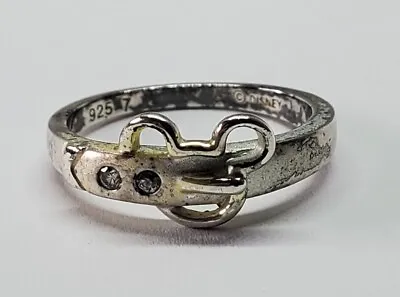Sterling Silver Mickey Mouse Buckle CZ Band Ring Disney Sz 7 • $13.50