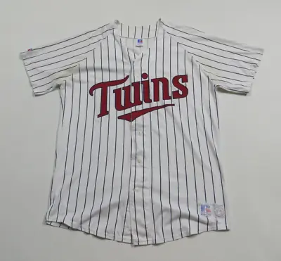 Vintage Minnesota Twins Jersey Adult Large Russel Athletic Short Sleeve Striped • $24.89