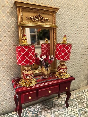 PAIR  Dollhouse Miniature Gold And Red Lamps 1:12 Scale Non Electric • $24.95