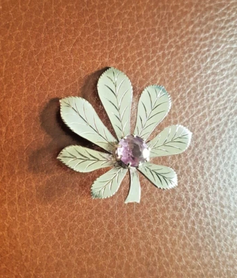 £80 • Buy Stunning John Hart Sterling Silver & Amethyst Leaf Brooch - Edinburgh 1963
