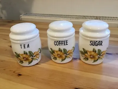 Vintage Decor Giorgi Milk Glass Canisters Tea Coffee Sugar No Chips Or Cracks • £18