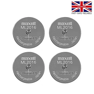 4pcs Maxell ML2016 Rechargeable CR2016 Lithium LMO Coin Cell Battery - 3V 25mAh • £9.99