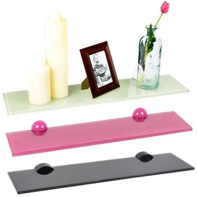 Colourful Glass Floating Shelves Wall Mounted Hanging Display Storage Rack Decor • £4.49