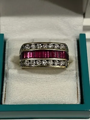 Mens 14k Solid Gold Ruby Ring With Diamonds • $2995