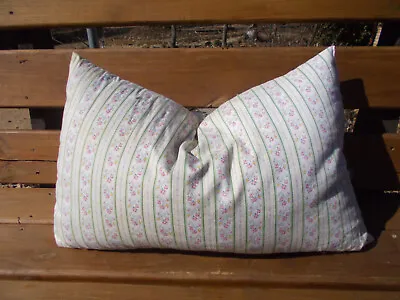 Vtg Green Striped Floral Ticking Feather Pillow 27x17 -Farmhouse • $50