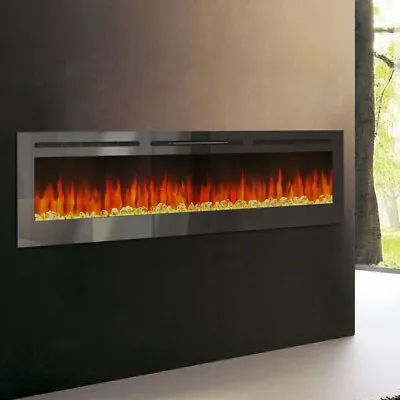 Electric Black Glass Fireplace Insert Wall Heater 12 Flame Effect Warmer Stove • £189.95