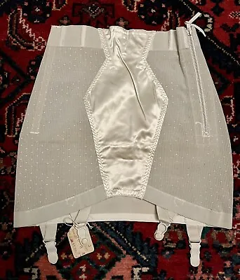 Vintage 1940’s White Satin Panel Open Bottom Girdle 4 Garter Clips NEW Old Stock • $212.31