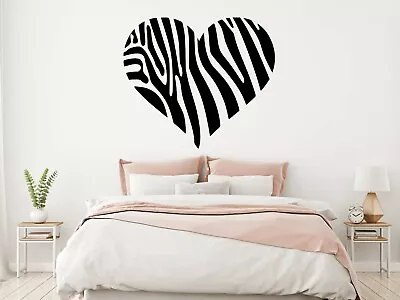 Zebra Heart Love Wall Art Stickers Bedroom Home Decor Decals Living Room DIY • £2.61