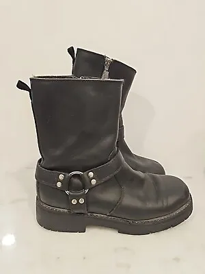 Vtg Harley Davidson Harness Boots Biker Black Leather Side Zip Mens 9.5 91080 • $55.99