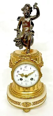 Antique French SAMUEL MARTI Ormolu Bronze & Marble Mantel Clock : Bronze Cherub • $989.85