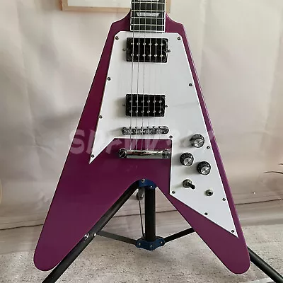 Flying V Metallic Purple Electric Guitar HH Pickup Mahogany Body Chrome Part • $270