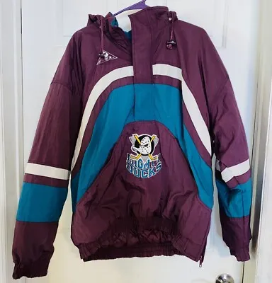 Vintage Anaheim Mighty Ducks Jacket NHL Mens L Apex One Removable Hood Full Zip • $124.99