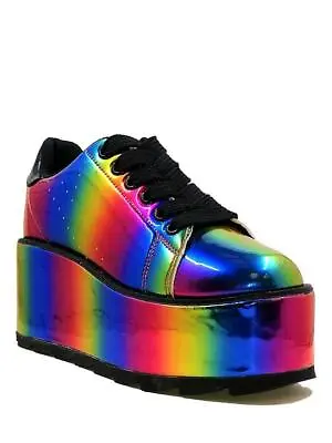 YRU Lala Rainbow Metallic Holographic Gothic Punk Raver Platforms Sneakers Shoes • $209.89