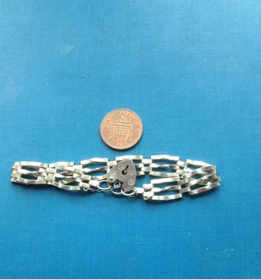 £17.20 • Buy Sterling Silver 3 Bar Gate Bracelet +padlock +safety Chain