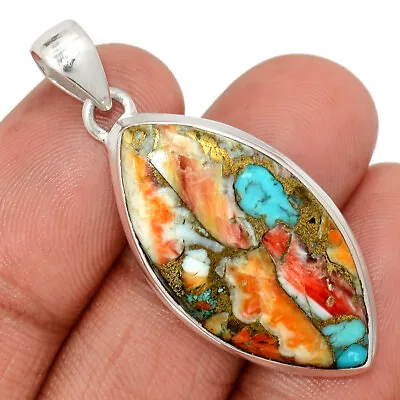 Composite Spiny Oyster & Arizona Turquoise 925 Silver Pendant Jewelry CP32495 • $37.60