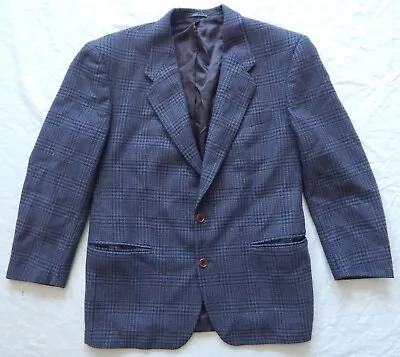 Blue Black Houndstooth Plaid Suit Coat Blazer Jacket - 50R Mens Wool Vintage 50 • $35.99