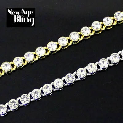 14k Gold Plated 1 Row Round Iced CZ Tennis Necklace Choker Flooded Chain Hip Hop • $11.99