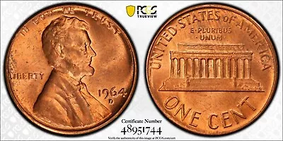 1964 D Penny PCGS GRADED MS 64 RED • $8