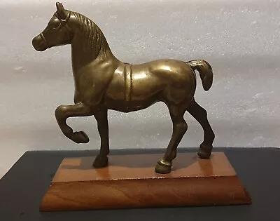 Vintage Heavy Brass Horse Ornament  Mounted On Wood - Cob - Animal Figurine  • £22.99