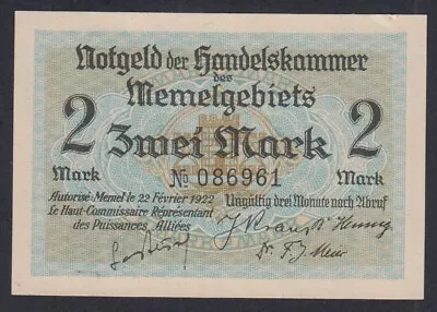 NOTGELD - Memel 2 Mark 22 Février 1922 French Administration-Post WWI Lartdesg • $40.76