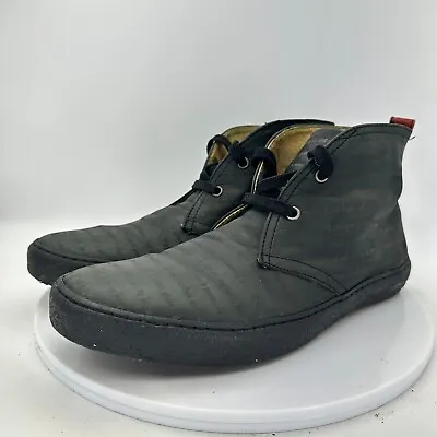 John Fluevog Bazz Men Size 9 Soft Leather Chukka Ankle Sneaker Shoes Black Print • $49.95