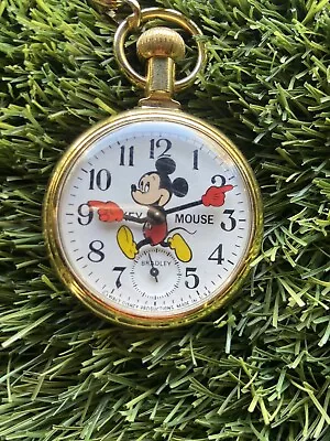 Vintage 1970's Disney Mickey Mouse Pocket Watch USA RAIL TRAIN • $180