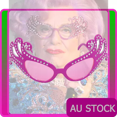 Dame Edna Glasses Pink Everage Aussie Costume Party Diamontes Drag Queen Cat Eye • £10